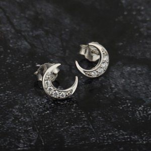 Vanbelle Sterling Silver Jewelry Crescent Stud Earrings